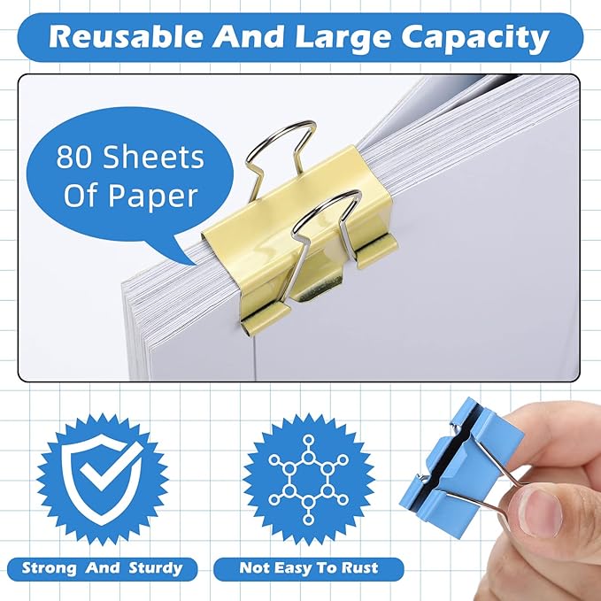300 Pcs Medium Binder Clips Paper Clips Office Supplies Paper Clamps for Teachers Students School Office Business Paperwork Supplies (Assorted Colors, 1.25 Inch)-DeskLoop Office