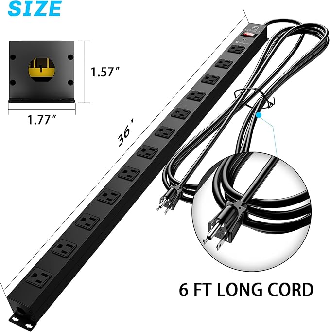 16 Outlet Surge Protector Metal Power Strip, 1800J Mountable Power Outlet, Heavy Duty Workshop Metal Power Strip for Commercial, Industrial, School and Home,15A 125V 1875W (6FT)-DeskLoop Office