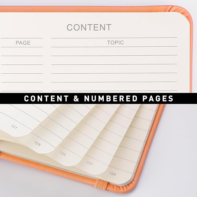 RETTACY Lined Journal Notebook, 192 Numbered Pages, A5 Medium Size (5.7'' x 8.3''), for Men & Women, Journaling, Writing, Work & Office, Leather Hardcover, 100 GSM Thick Paper (Orange)-DeskLoop Office