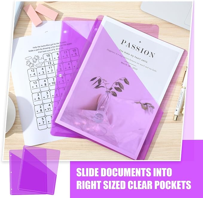 Seajan 48 Pcs Pocket Folders for 3 Ring Binder Clear Plastic Folders Sleeves - Image 4