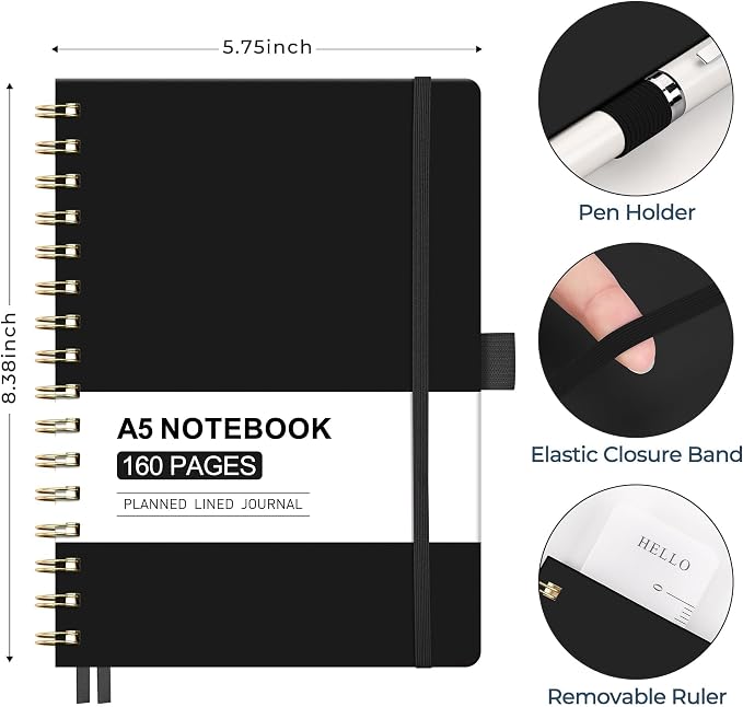 AHGXG Spiral Journal Notebook, 160 Lined Pages, A5 Medium Size, - Image 5