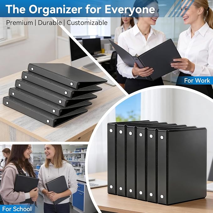 SUIN 1-inch 3 Ring Binder with 2 Interior Pockets, and School Use, 6 Pack Black - Image 7