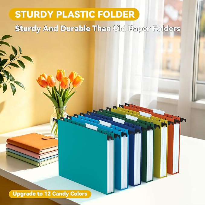 Plastic 1" Expansion Hanging File Folders Letter Size, 12 Pack Reinforced Heavy - Image 2