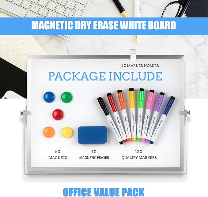 Dry Erase White Board, Cazeyoo Magnetic Desktop Whiteboard 16 x 12inch - Image 2