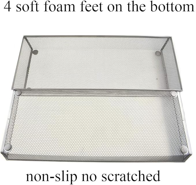 HAHIYO Stackable Mesh Tray Cup 15 x 6 x 2 inches Sturdy Container for Desk Drawer Organizer Collection for Home Office School kitchen Soft Foam Feet No Sharp Edges 1 Pack Silver-DeskLoop Office
