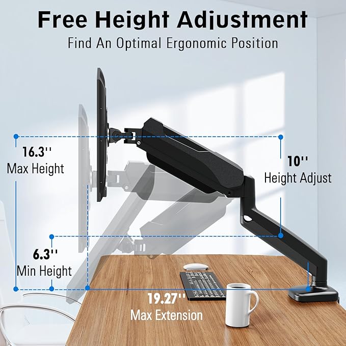 MOUNTUP Monitor Arm Desk Mount, Fully Adjustable, Computer Monitor Stand for 17-30 Inch, 4.4-17.6lbs Screen, VESA Mount with C Clamp & Grommet Base, Black-DeskLoop Office