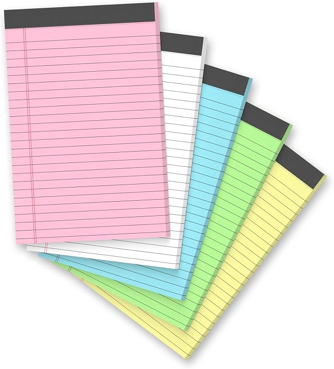 5 Pack 5 x 8 Inch Colored Legal Pads, 5 Bright Colors Double-Sided Lined by Unknown