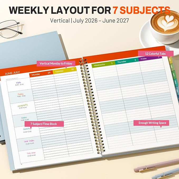 SUNEE Teacher Planner 2026-2027 Academic Year, 7 Periods Lesson Plan Book Jul - Image 2