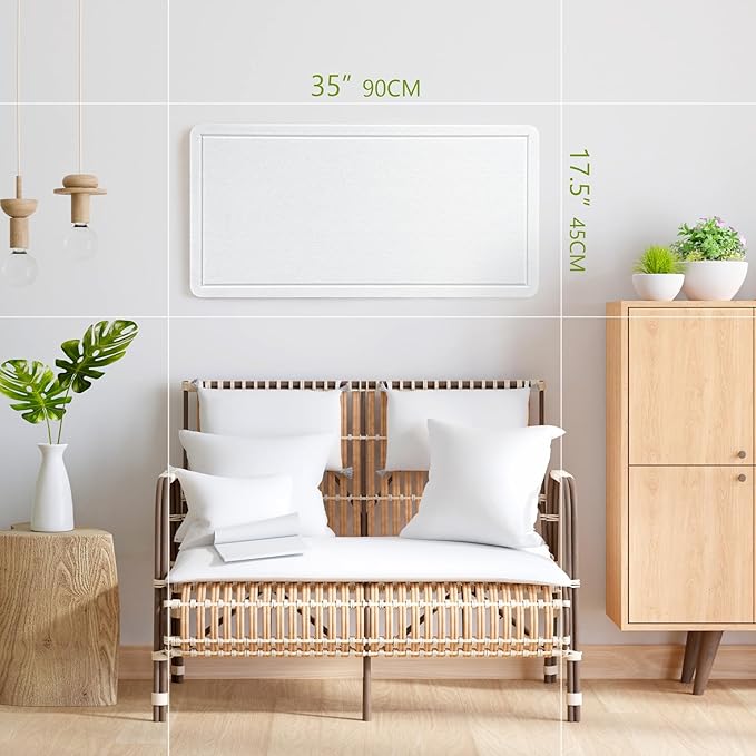 Bulletin Board, 35 x 17 1/2 inches Felt Board - Decorative Pin Board, Cork Board Alternative for Wall, Foldable Picture Board Self-Adhesive Vision Board Prayer Board with 20 Pushpins - White-DeskLoop Office