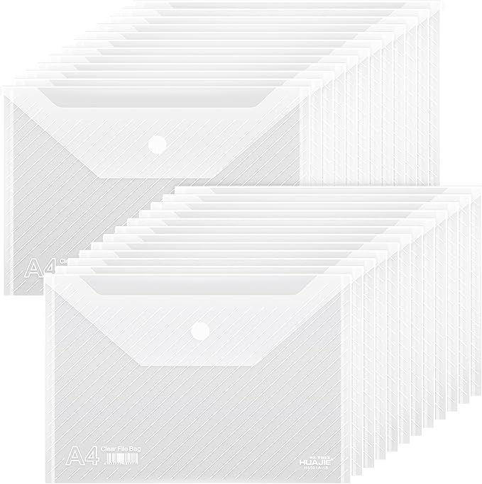 24 Pack, Plastic Envelopes – Transparent Waterproof Reusable File Folders by WORPSON