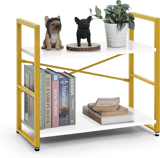 CAPHAUS 2 Tier Small Bookshelf, 24 Inch Width Free Standing Shelf, Bookcase by CAPHAUS