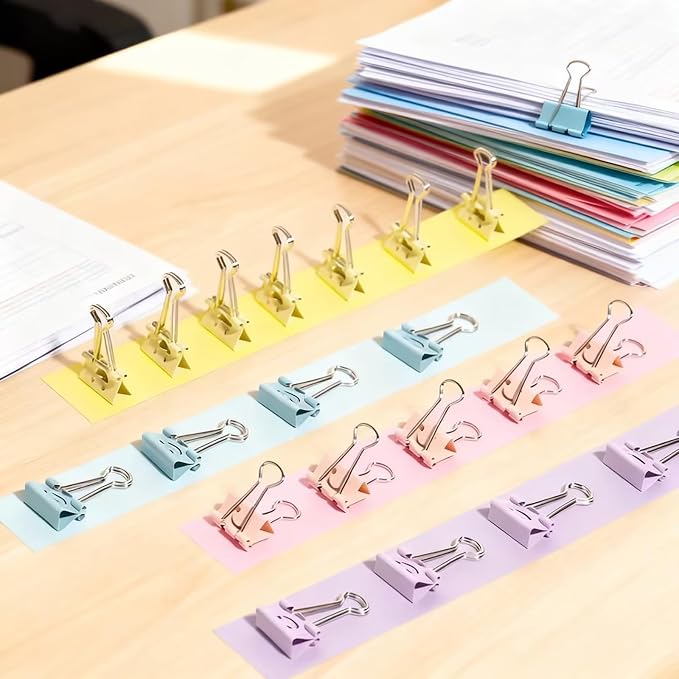 Binder Clips, 48 Pack, 1 Inch, Standard 25mm, Hollowed Smile Design, Metal Fold - Image 4