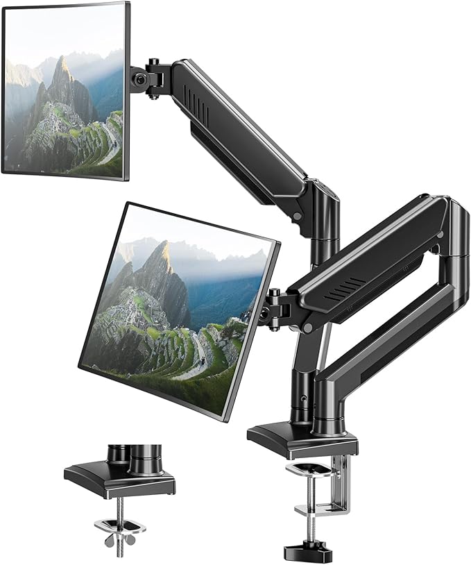 Dual Monitor Desk Mount - Adjustable Monitor Arm for 2 Monitors up to 32 inches/19.8 lbs, Double Monitor Desk Stand VESA Bracket with C-Clamp & Grommet Mounting, Swivel Computer Screen Mount, Freelift-DeskLoop Office
