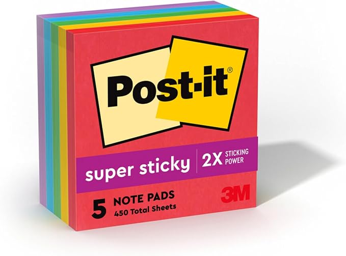 Post-it Super Sticky Notes, 5 Sticky Note Pads, 3 x 3 in., School Supplies and - Image 2