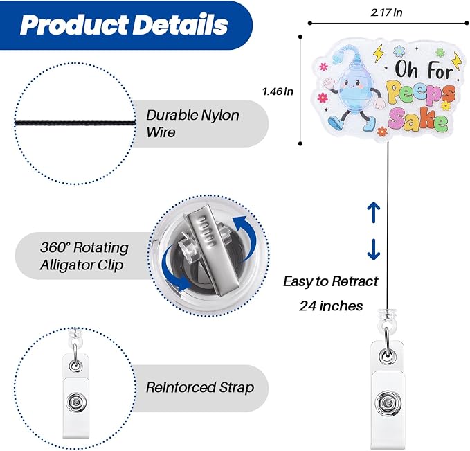 Oh for Peeps Sake Funny Nurse Badge Reel, Cute Ambu Bag RT Retractable ID Badge - Image 3