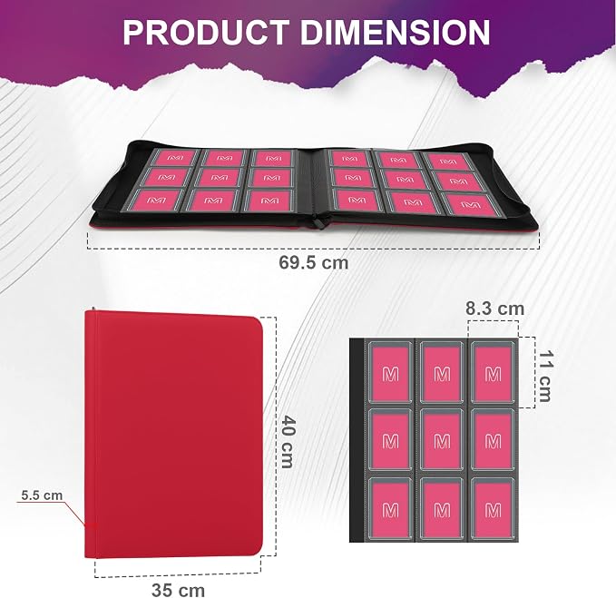 Toploader Binder, Trading Card Binder Storage Hold up 288 Cards 9-Pocket Top - Image 4