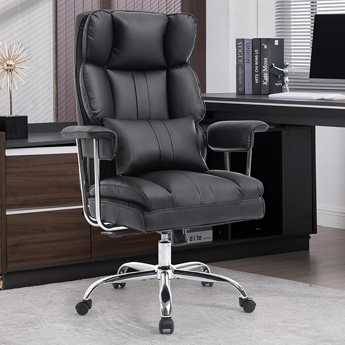 Big and Tall Office Chair 500lbs Wide Seat Executive Office Desk Chair High-Back Office Task Chair, Ergonomic Lumbar Support Computer Office Chairs for Heavy People(Black)-DeskLoop Office