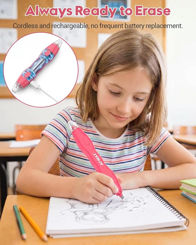 AFMAT Electric Eraser with 140 Eraser Refills, Rechargeable Pencil Erasers - Image 4