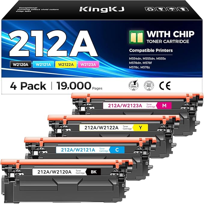 212A Toner Cartridges 4 Pack with Chip Compatible for HP 212A W2120A 212X W2120X Color Laserjet Enterprise MFP M578c M578z M554dn M555dn M555x M578dn M578f M555 M554 M578 Printer Ink All-in-One Black-DeskLoop Office