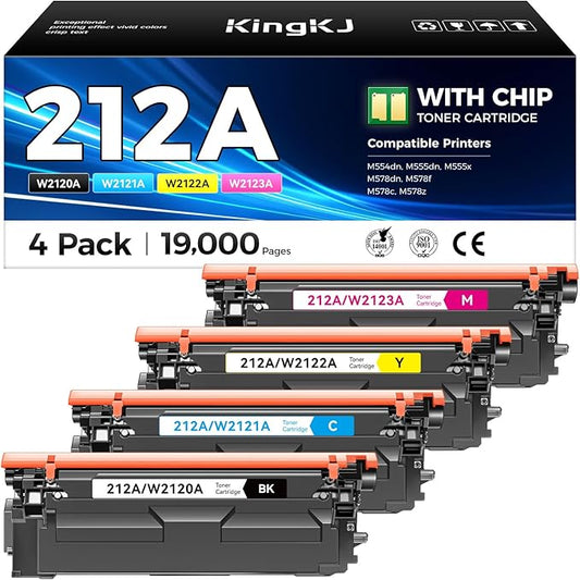 212A Toner Cartridges 4 Pack with Chip Compatible for HP 212A W2120A 212X W2120X Color Laserjet Enterprise MFP M578c M578z M554dn M555dn M555x M578dn M578f M555 M554 M578 Printer Ink All-in-One Black-DeskLoop Office