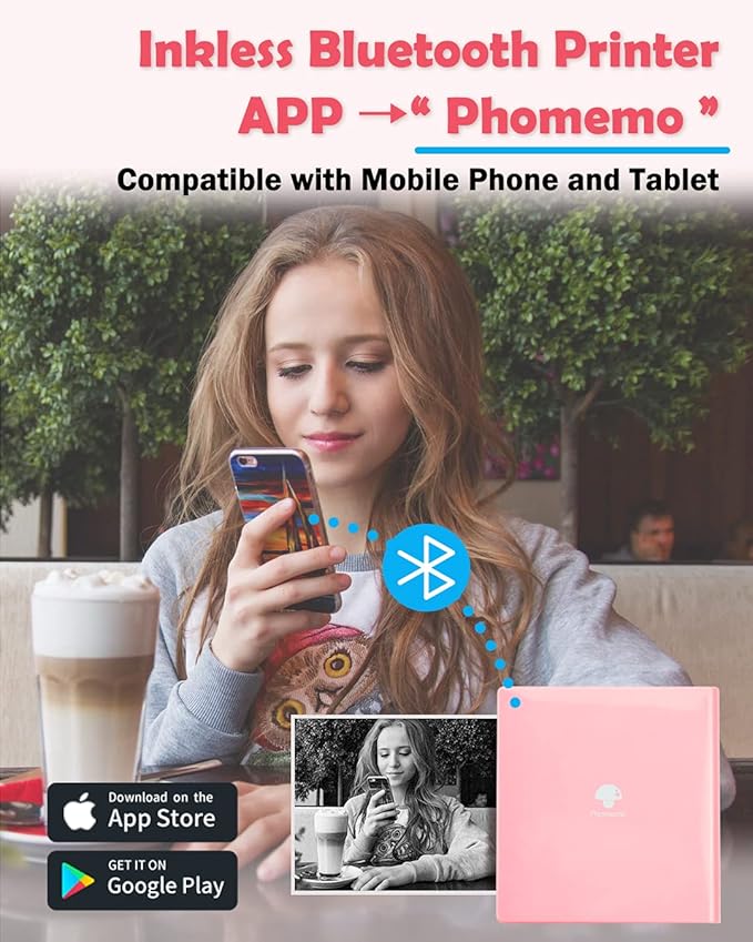 Phomemo Mini Sticker Printer- Mini Printer Sticker Maker Machine M02, Print Pods Suitable for Creative DIY, Diaries, Photos, Study Notes, Portable Thermal Inkless Label Maker for Home/Travel, Pink-DeskLoop Office