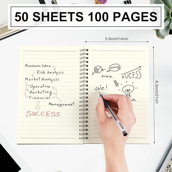 Yahenda 180 Pcs Spiral Notebook Bulk A5 Journal Lined 8.3'' x 5.5'' Writing Composition Paper Small Notepad Subject Notebook for Students Office Business Back to School Supplies (Black)-DeskLoop Office