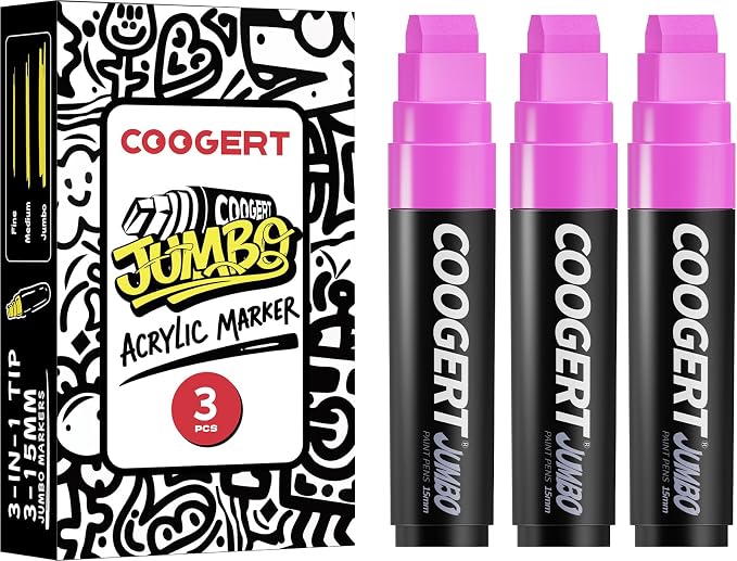 Coogert 3Pcs Pink Acrylic Paint Markers, 15MM Thick Permanent Acrylic Graffiti by CoogertPaintPens
