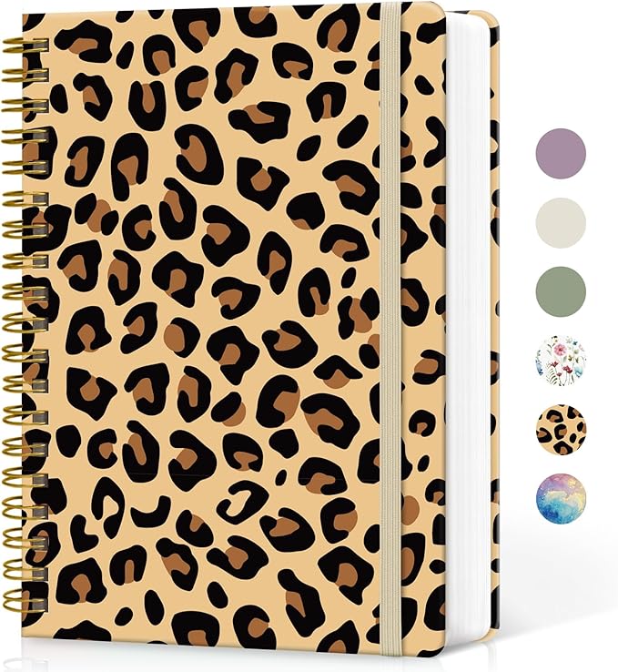 Lined Spiral Notebook Journal for Work, 300 Pages Thick B5 (7.1"x10") College Ruled Journal for Women & Writing, Hardcover Notebook for Note Taking, Perfect for Office Home School Supplies, Leopard-DeskLoop Office