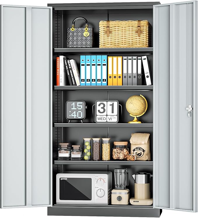 INTERGREAT Metal Storage Cabinet with Doors and Shelves,72" H Black Gray Steel Tool Locking Cabinet, Metal Storage Cabinet for Home Office, Warehouse, School-DeskLoop Office