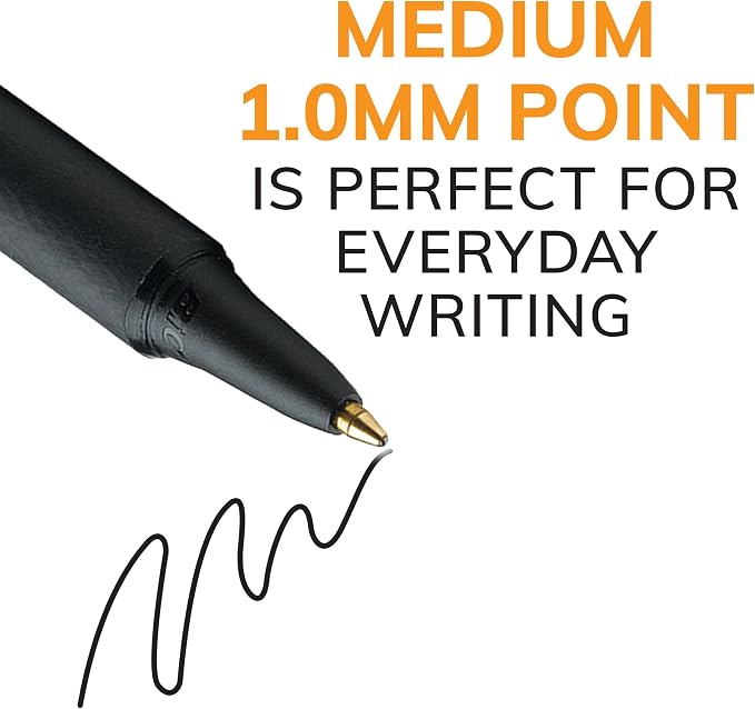 BIC Soft Feel Black Retractable Ballpoint Pens, Medium Point, 12-Count Pack - Image 7
