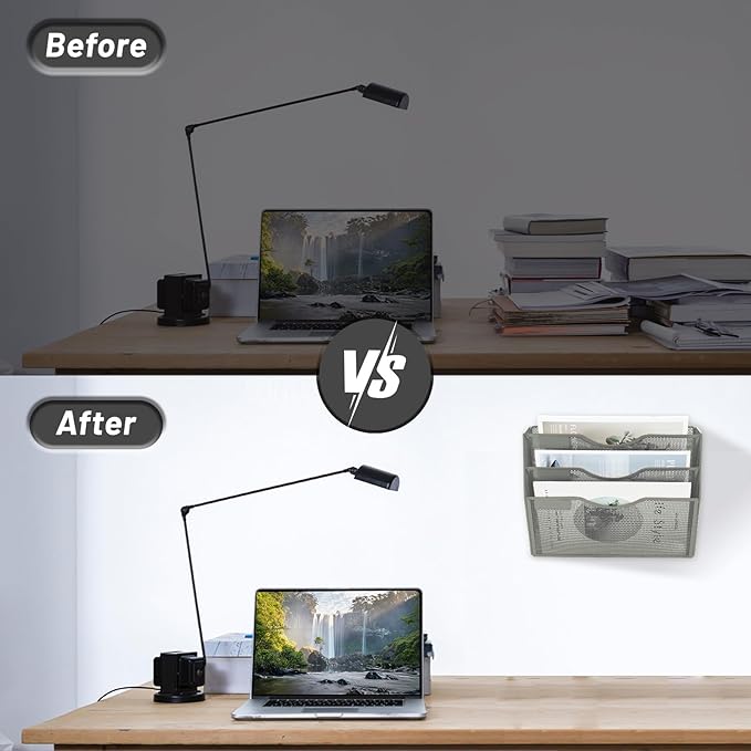 EASEPRES 3 Pocket Mesh Hanging Wall File Organizer, Wall Mounted Mail Paper Document Folder Holder, Clipboard Storage Organization Magazine Rack with Nametag Label for Office Home School, Gray-DeskLoop Office