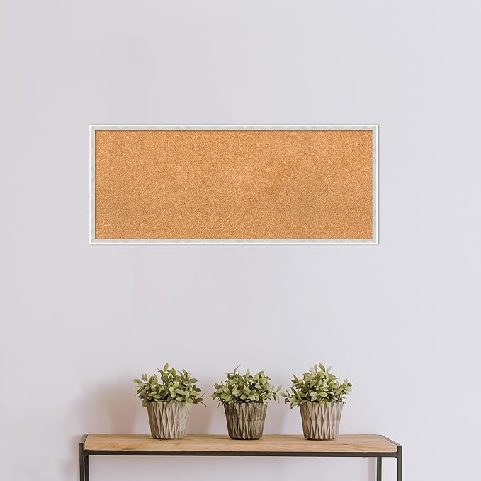 Amanti Art Natural Cork Board for Wall, 17x41 Vision Board with White Frame, Large Corkboard Office Decor for Home Organization, Modern Corkboard Pinboard to Display Items for Home Organization in-DeskLoop Office