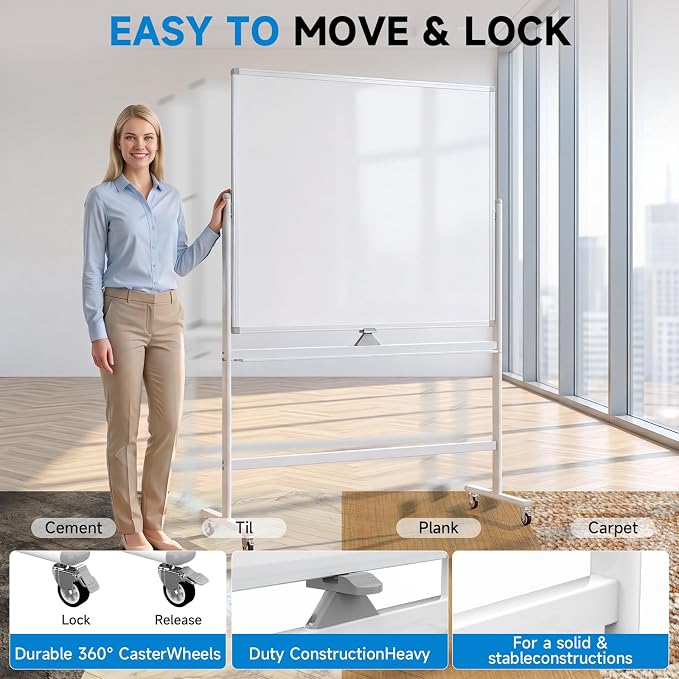 Rolling Whiteboard 60"x48" Magnetic Dry Erase Board - Image 4