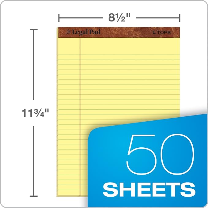 TOPS 8.5 x 11.75 Legal Pads, 12 Pack, The Legal Pad Brand, Wide Ruled, 50 - Image 2
