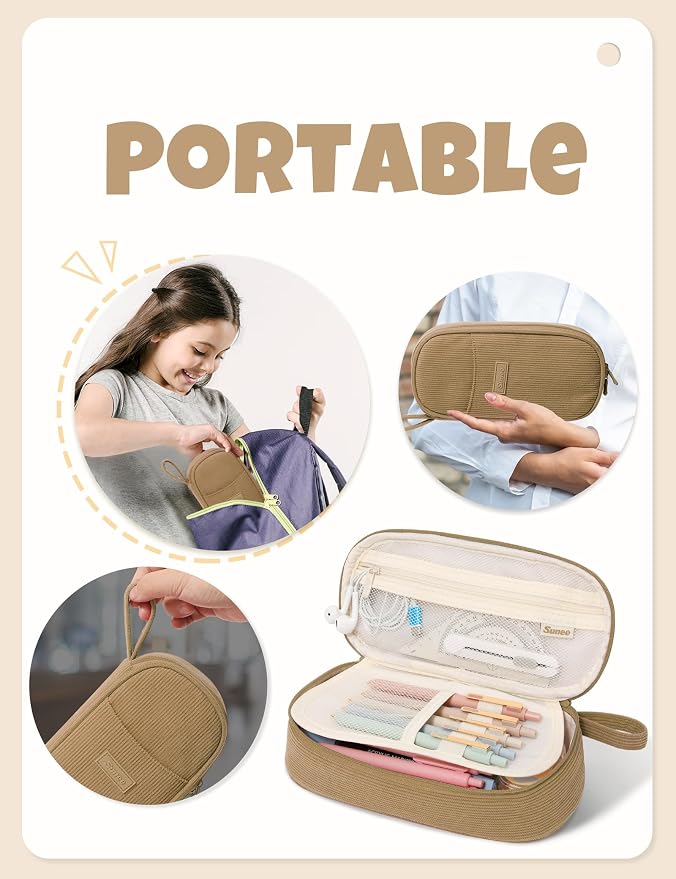 SUNEE Cute Pencil Case, Large Pencil Pouch, Soft Corduroy Fabric Big Pencil Bag - Image 6