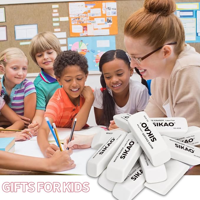 White Erasers, 12 Pack Pencil Erasers | Latex-Free & Smudge-Free Beveled Rubber - Image 7