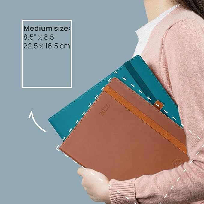 POPRUN 2026 Planner (Medium - 6.5'' x 8.5'') - 2026 Weekly Calendar ((Jan. 2026 - Dec. 2026) with Hourly Time Slots, Weekly/Monthly Appointment Book for Time Management - Leather Soft Cover - Purple