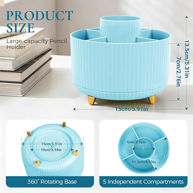 KONVINIT Pencil Pen Holder for Desk, 5 Slots 360-Degree Rotating Desktop - Image 2
