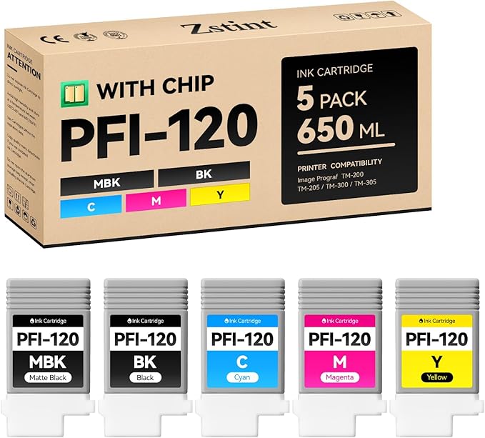 PFI-120 Pigment Ink Tank Set 5-Pack 130ml High Capacity Replacement for Canon PFI-120 PFI120 Ink Cartridges Compatible with Canon imagePROGRAF TM-200 TM-205 TM-300 TM-305 Printer Black Yellow Magenta-DeskLoop Office
