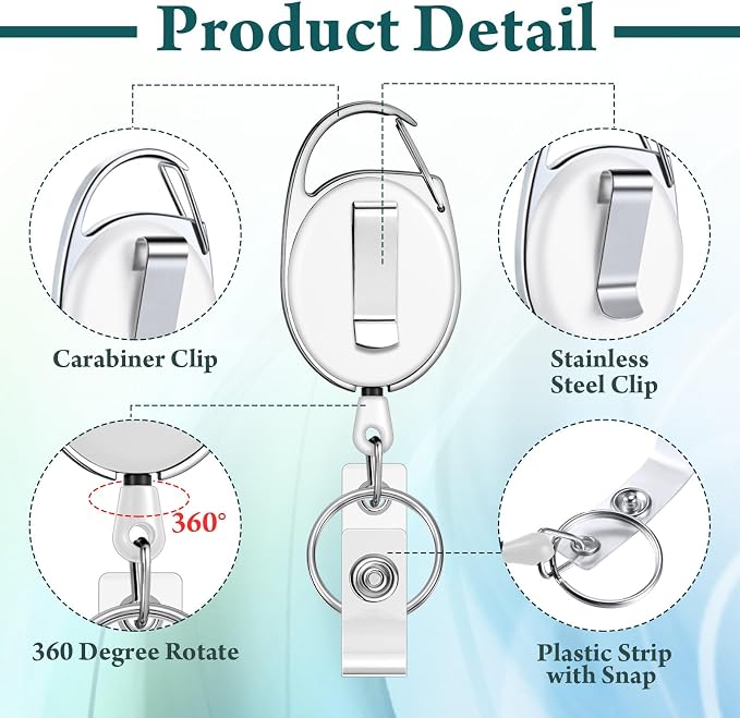 Honoson 30 Pcs Heavy Duty Retractable Badge Reels Batch ID Badge Holder - Image 3