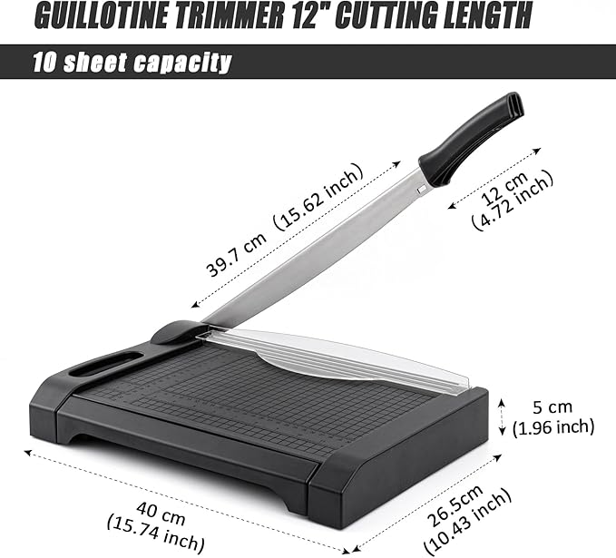 TIANSE Paper Cutter 3 in 1 Paper Trimmer Guillotine with Safety Blade Lock 5 to 10 Sheet Capacity Paper Cutting Board for Home Office School-DeskLoop Office