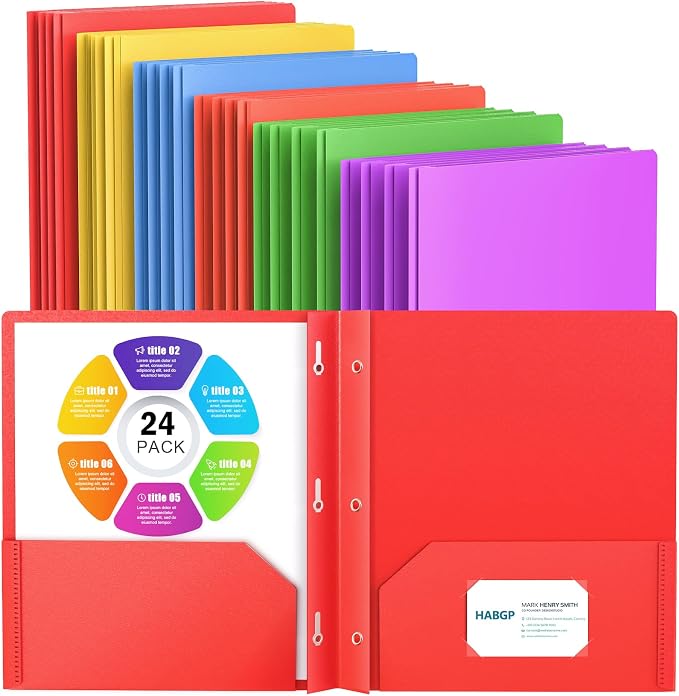 HABGP 24 Folders with Pockets and Prongs, 2 Pocket 3 Prong Folders with by HABGP