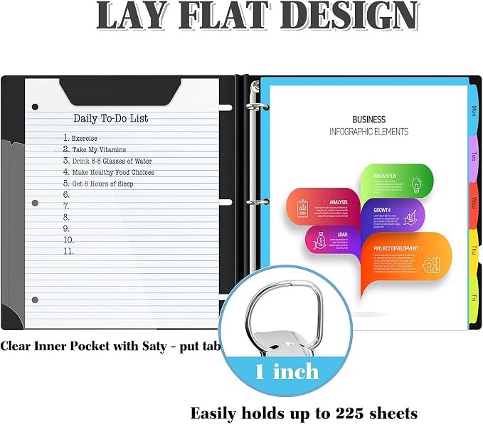 INFUN 1 Inch Telescoping Project Organizer Binder-2PCS, 13 Pocket, Customizable - Image 3