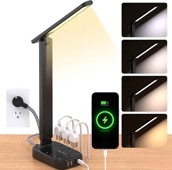 One Beat Small LED Desk Lamp Power Strip 5ft Extension Cord by OneBeat