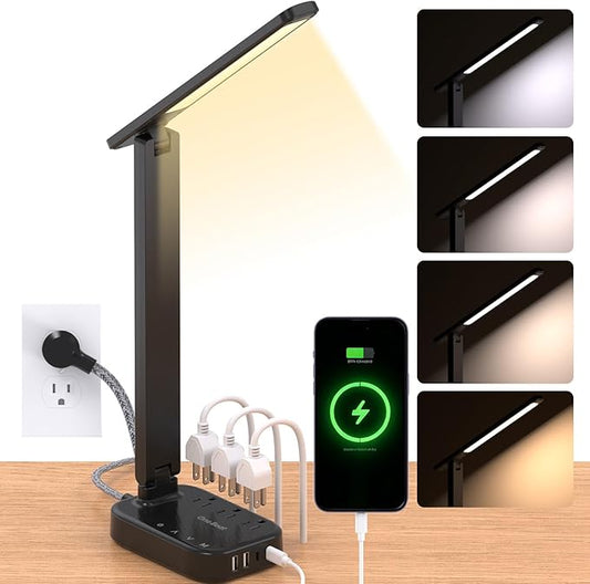 One Beat Small LED Desk Lamp Power Strip 5ft Extension Cord by OneBeat