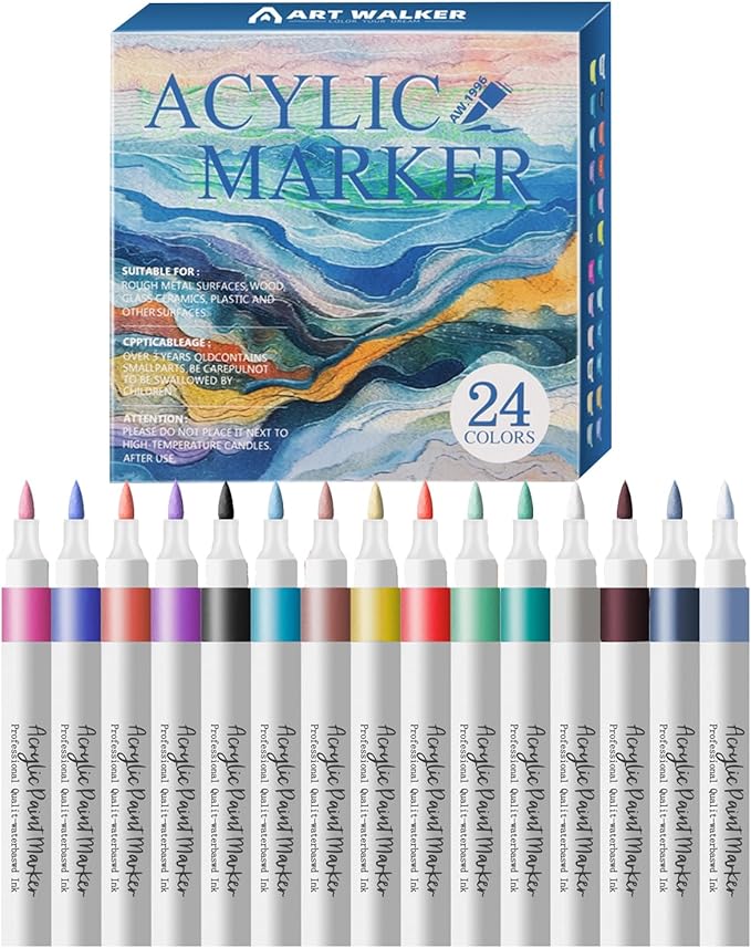 24 Colors Brush Markers Pens,Water-based Ink and Quick-Drying,Painting Supplies Perfect for Plastic Sheets Fabric Bags Ceramics Stone Pottery Wood and Handmade Crafts（24 Colors）-DeskLoop Office