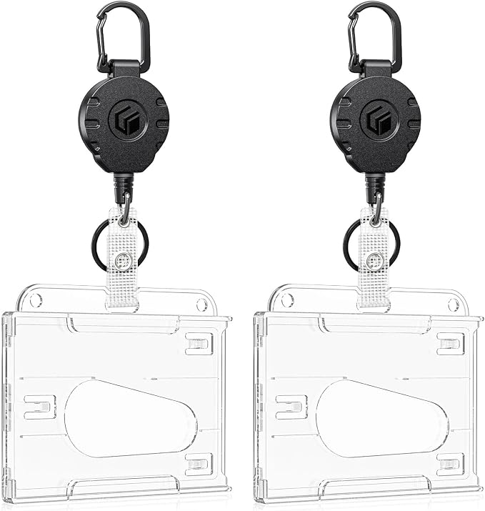 Uniclife 2 Pack Thumb-Slot Badge Holder 2-Card Horizontal Clear Plastic Case by UnicLife