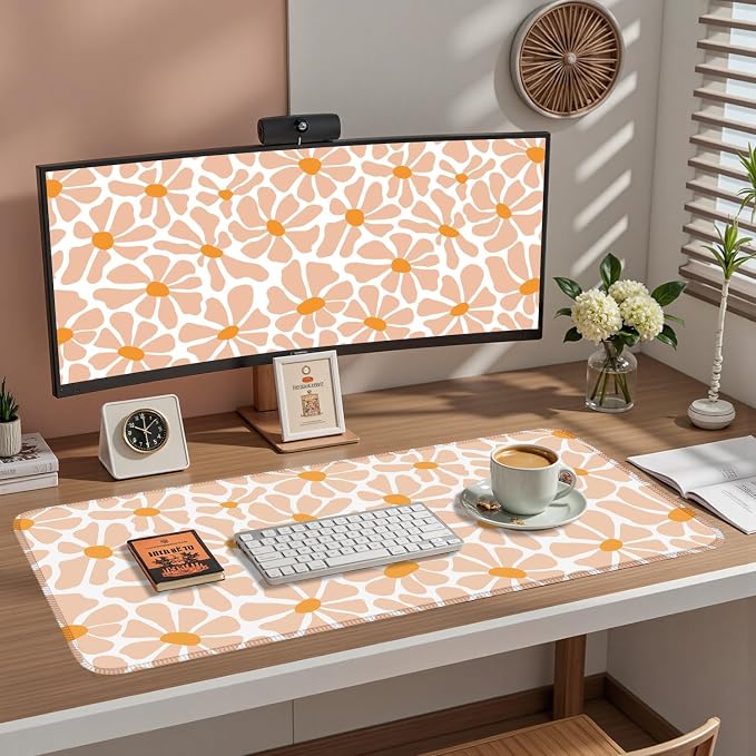 Boho Groovy Floral Leaf Mouse Pad Xl-31.5x15.7in-Desk Mousepad-Extended - Image 2
