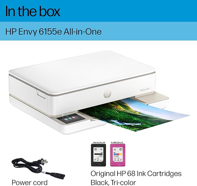 HP Envy 6155e Wireless All-in-One Color Inkjet Printer, Print, scan, Copy, Duplex Printing Best-for-Home, 3 month Instant Ink trial included (714L5A)-DeskLoop Office