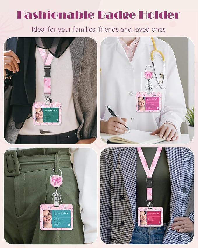 Uniclife Fashionable Sliding Badge Holder Bowknot Pattern Plastic Card Holder - Image 7